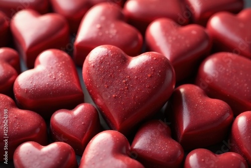 Heart-shaped chocolate candies, glossy finish, white, milk, background