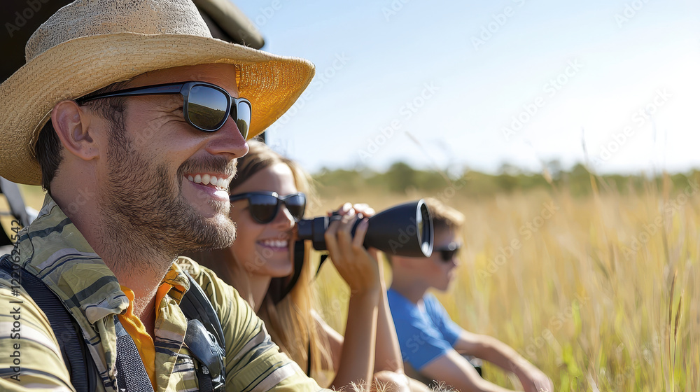 Obraz premium Exploring nature on family safari adventure, enjoying wildlife together