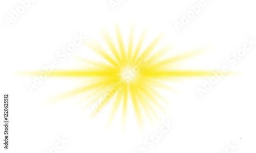 Yellow light effects with glowing beam, spotlight rays, starburst. Golden shine, white glow, lens flare, explosion, sparkling abstract isolated design