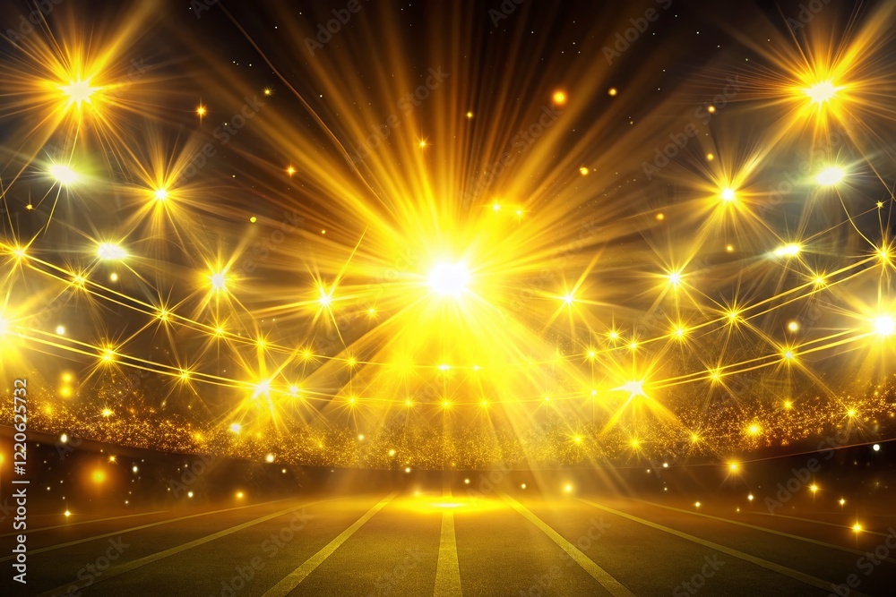 Naklejka premium Bright Yellow Neon Light Effects: Glowing Sparks & Stadium Illumination PNG