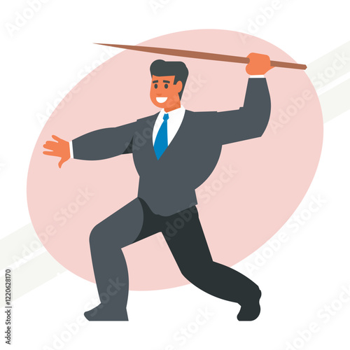 A businessman throwing a javelin representing ambition and striving for success