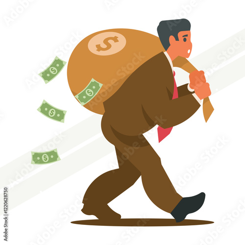 A businessman with a bag of money representing financial success and wealth