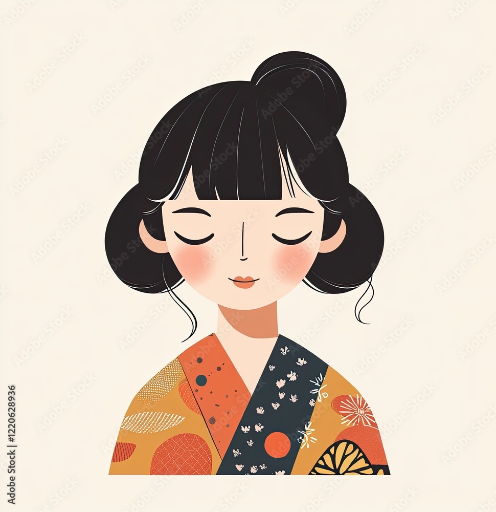 an Asian woman with black hair, wearing traditional Japanese and a kimono an Asian woman with black hair, wearing traditional Japanese and a kimono