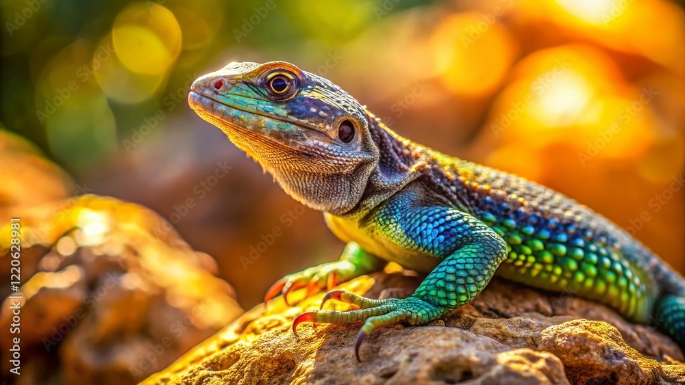 Fototapeta premium Candid Photo: Lizard Basking in Natural Habitat - Green Iguana Sunbathing on Rock