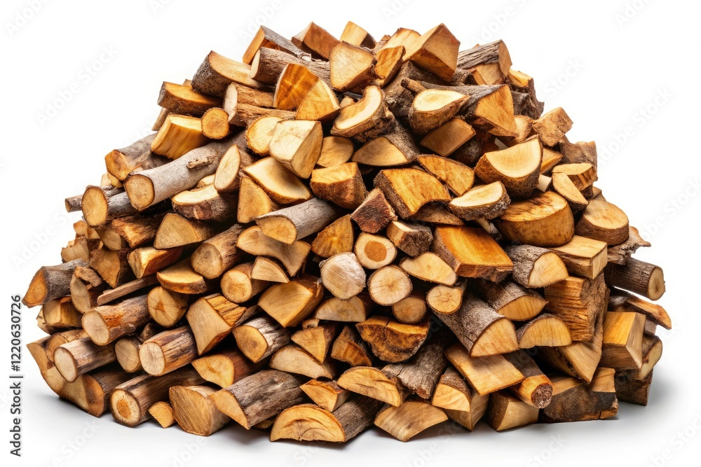 High-resolution image: a neatly stacked firewood pile, isolated on white. High-resolution image: a neatly stacked firewood pile, isolated on white.