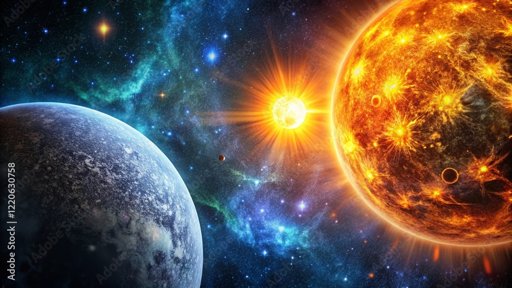 Obraz premium Celestial Macro: Sun, Moon, and Stars on Black Background - High-Resolution Stock Photo