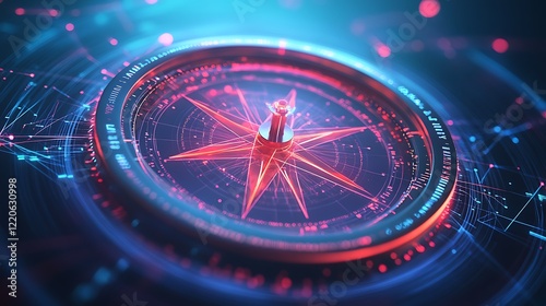 Wallpaper Mural A digital compass guiding through a luminous web of data points and lines on a gradient blue background. Torontodigital.ca