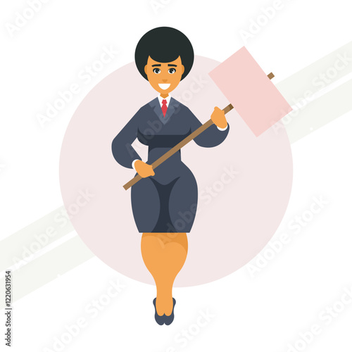 A businesswoman on strike holding an empty board representing protest and advocacy