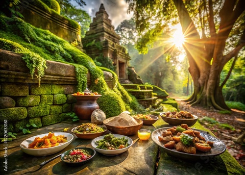 Chiang Mai Wat Umong Temple Mossy Wall Food Photography - Delicious Thai Cuisine Outdoors photo