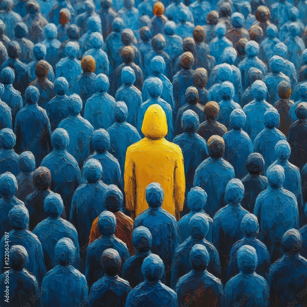 Obraz premium one yellow piece in the middle of the blue pieces represents the leader