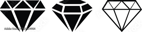 Diamond gemstone icon set.gemstone, jewelry, crystal with sparkle. Vector illustration.Abstract black diamond collection icon. Gemstone icon in linear minimal style.precious premium crystal icon.