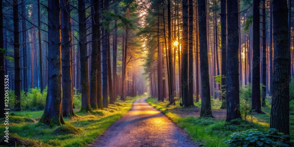 Obraz premium Forest Path Under Twilight, twilight, isolated setting , twilight