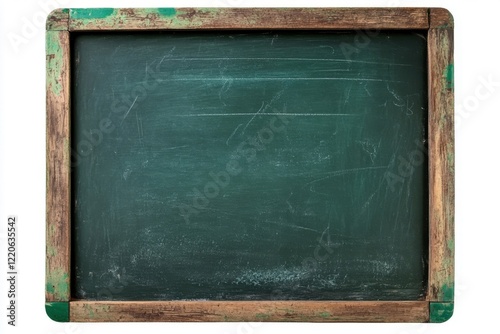 Isolated green chalkboard in classroom setting for educational design and clipart use photo