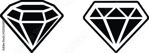Diamond gemstone icon set.gemstone, jewelry, crystal with sparkle. Vector illustration.Abstract black diamond collection icon. Gemstone icon in linear minimal style.precious premium crystal icon.