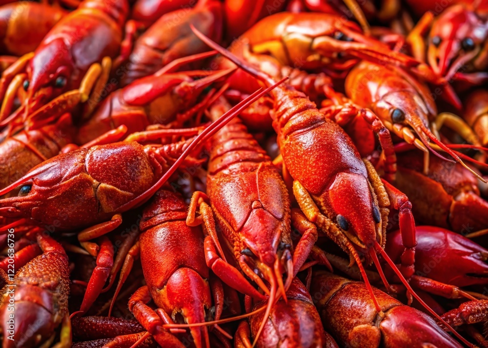 Close-Up Aerial Shot of Vibrant Red Boiled Crayfish, Delicious Seafood Close-Up Aerial Shot of Vibrant Red Boiled Crayfish, Delicious Seafood