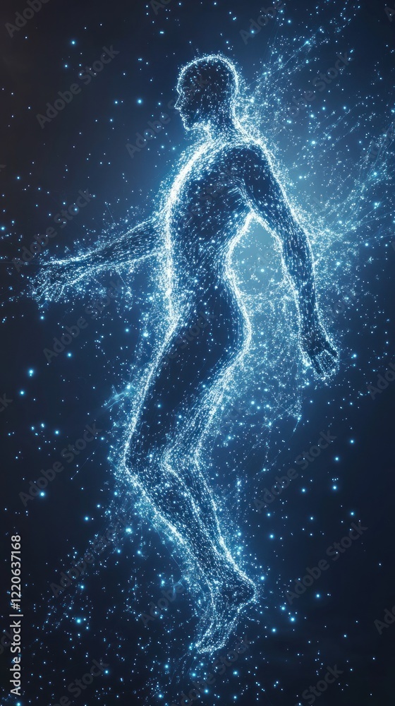 Abstract Digital Render of a Human Figure Constructed with Glowing Blue Points Abstract Digital Render of a Human Figure Constructed with Glowing Blue Points