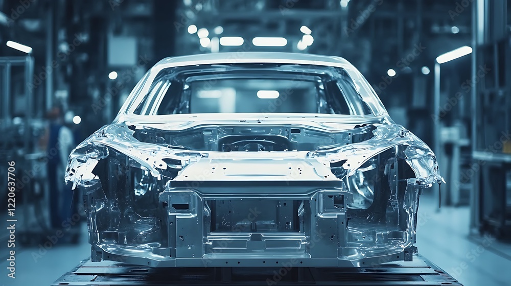 Obraz premium Engineer participating in the car production process on the assembly line within an automotive plant.