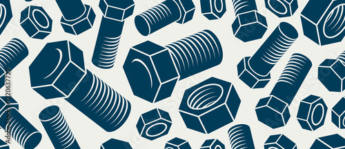Bolts and nuts seamless background, repair and maintenance workshop tiling wallpaper, mechanic technics service endless pattern, elements easy to use separately.