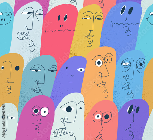 Funny weird ghosts seamless background, vector nasty cartoon characters tiling wallpaper, elements easy to use separately.