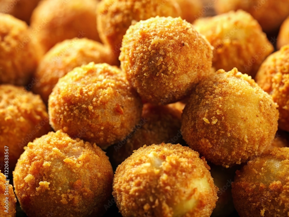 Close-up Macro Shot of Numerous Golden Brown Potato Croquettes Close-up Macro Shot of Numerous Golden Brown Potato Croquettes