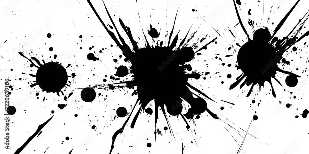 Ink splashing against stark white surface, generating unpredictable abstract forms with gritty artistic texture Ink splashing against stark white surface, generating unpredictable abstract forms with gritty artistic texture