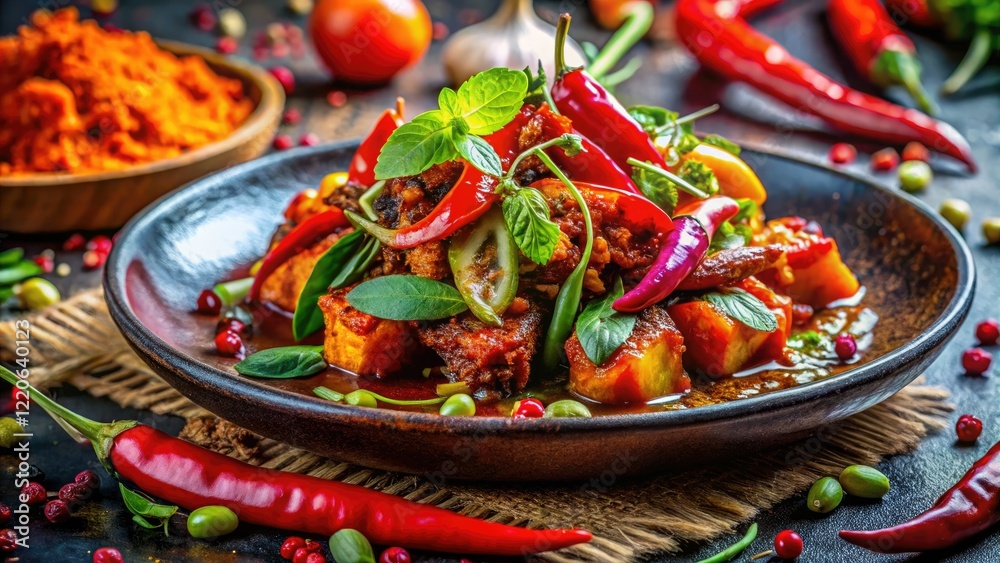 Sizzling spicy food photography: trendy styling, vibrant hot sauces, chili peppers, gourmet dishes. Sizzling spicy food photography: trendy styling, vibrant hot sauces, chili peppers, gourmet dishes.