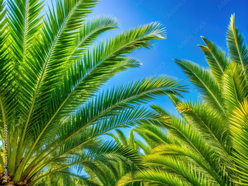 Soft focus captures Egypt's February sun, a close-up of a palm tree silhouetted against a vibrant blue sky. Soft focus captures Egypt's February sun, a close-up of a palm tree silhouetted against a vibrant blue sky.