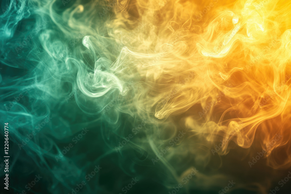 Obraz premium Abstract image of teal and orange smoke swirling in a dark background.