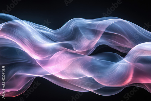 Abstract image of flowing, translucent waves in pink and blue hues against a transparent background.
