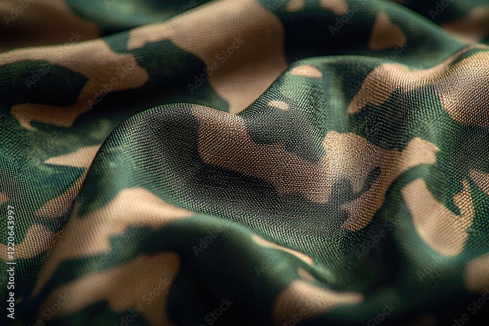 Fototapeta premium Close-up view of military camouflage fabric with intricate texture details