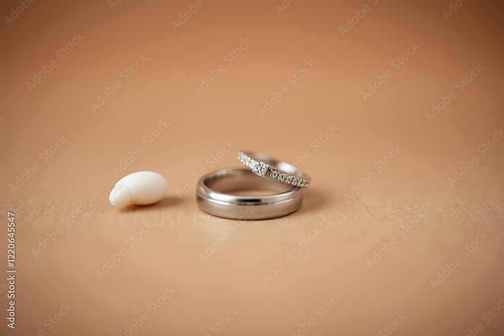 Wedding Rings on wooden table.
Wedding Rings on wooden table.