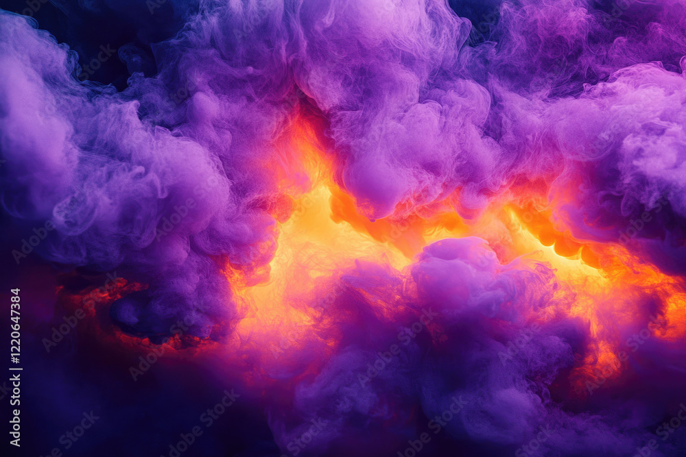 Vibrant purple and orange smoke swirls create a fiery, abstract image. Vibrant purple and orange smoke swirls create a fiery, abstract image.