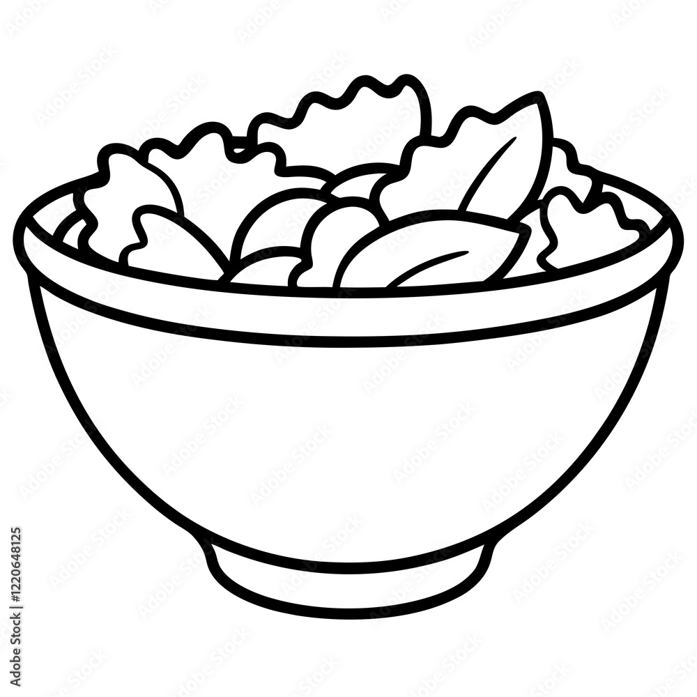 Elegant Salad Bowl Outline Illustration Elegant Salad Bowl Outline Illustration