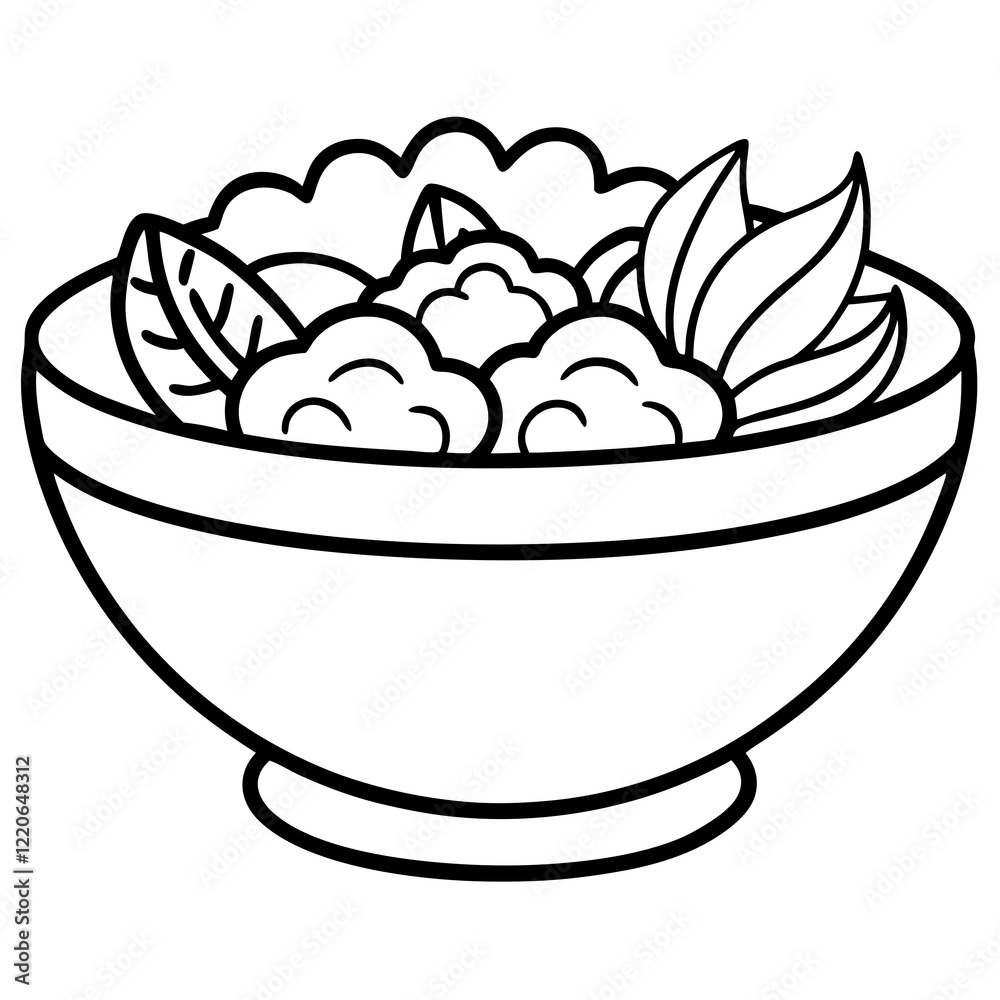 Elegant Salad Bowl Outline Illustration Elegant Salad Bowl Outline Illustration