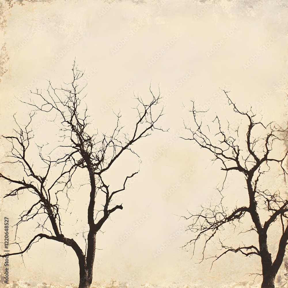 Silhouette of Bare Trees Set Against Gentle Textured Background