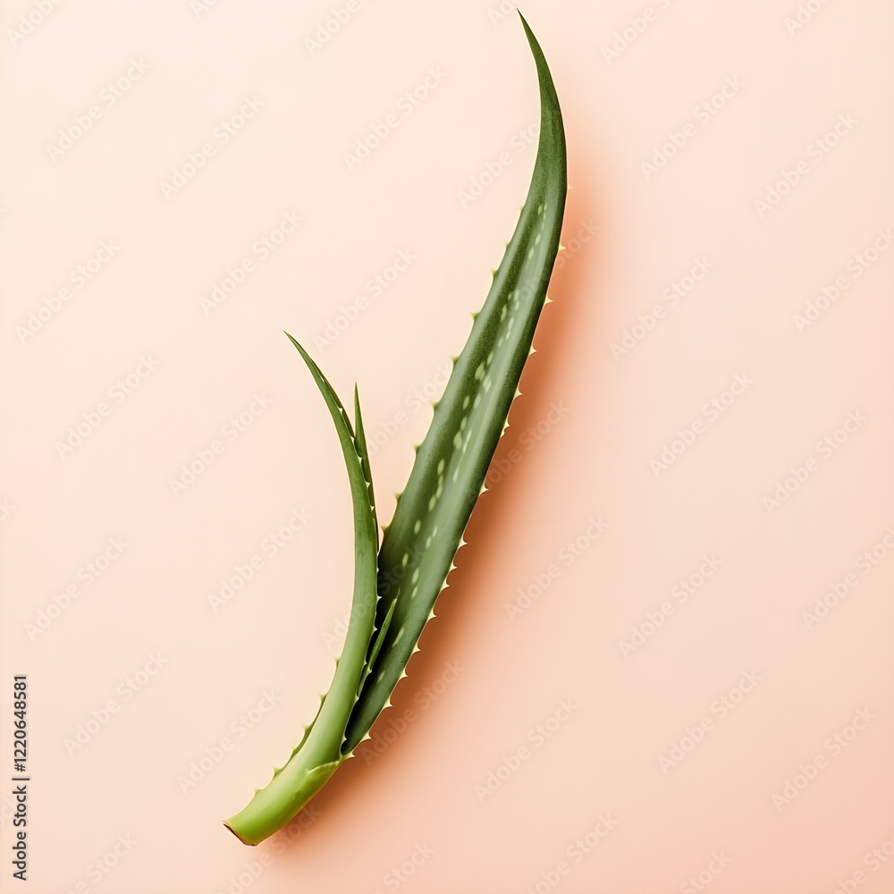 Naklejka premium Single Aloe Vera Leaf Positioned Diagonally on Soft Background