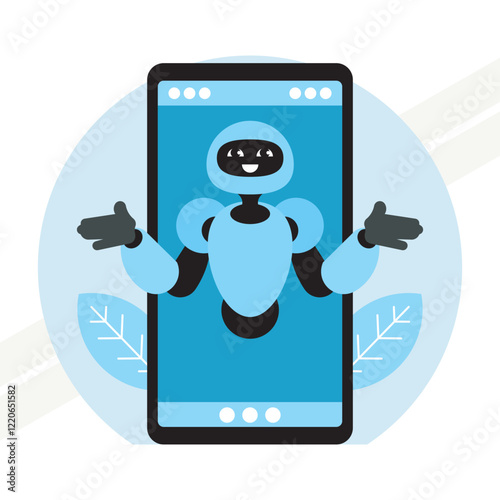 An illustration of a chatbot in a smartphone representing AI and communication technology