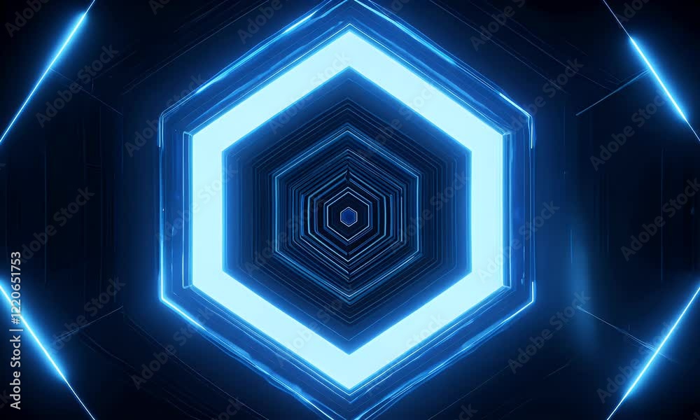 Abstract Blue Neon Hexagon Tunnel Animation