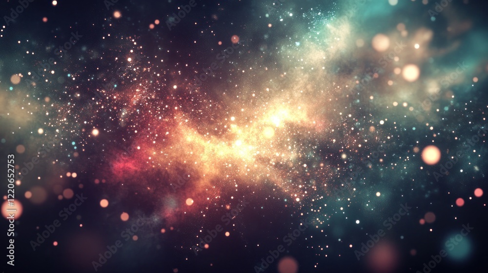 Obraz premium Abstract cosmic nebula with swirling colors and sparkling dust.