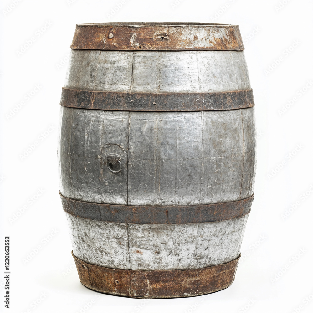 Obraz premium Metal barrel standing on a white background