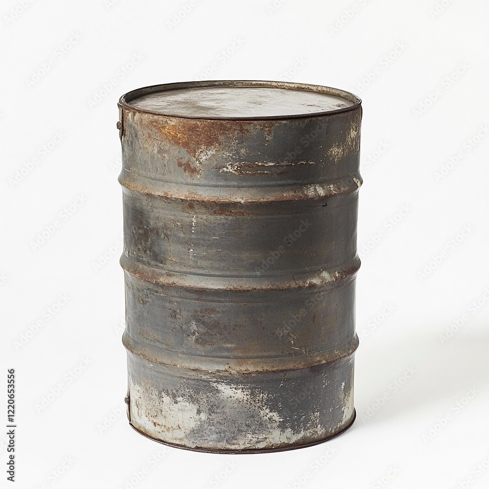 Old metal drum used for storage in industrial settings Old metal drum used for storage in industrial settings