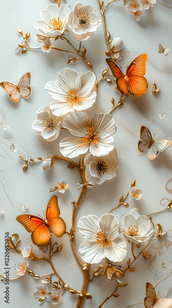 Digital platinum flowers and butterflies poster background Digital platinum flowers and butterflies poster background