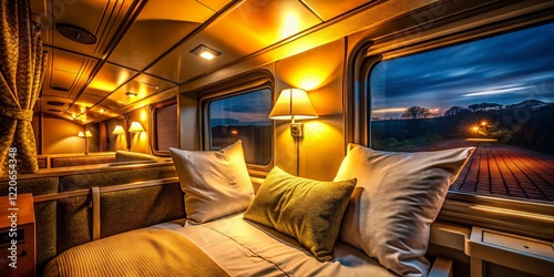 Cozy Night Train Sleeper Car: Interior Bed & Pillow