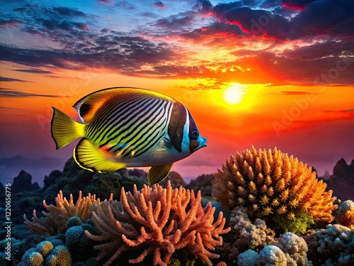 Elegant Red Sea butterflyfish silhouette graces a vibrant Sharm El Sheikh reef. photo