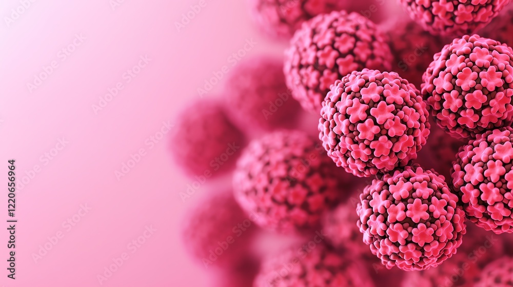 A close-up view of pink virus-like structures, illustrating cellular details and textures in a vibrant, scientific context. A close-up view of pink virus-like structures, illustrating cellular details and textures in a vibrant, scientific context.