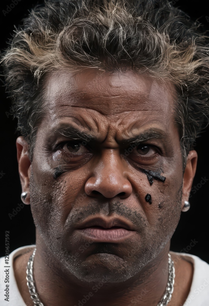 close-up onf ace of a black man, angry expression close-up onf ace of a black man, angry expression