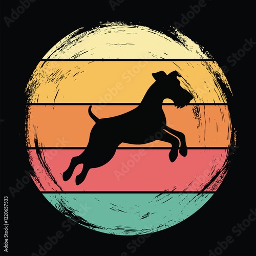 Vintage Sunset Airedale Terrier Silhouette in Retro Vector
