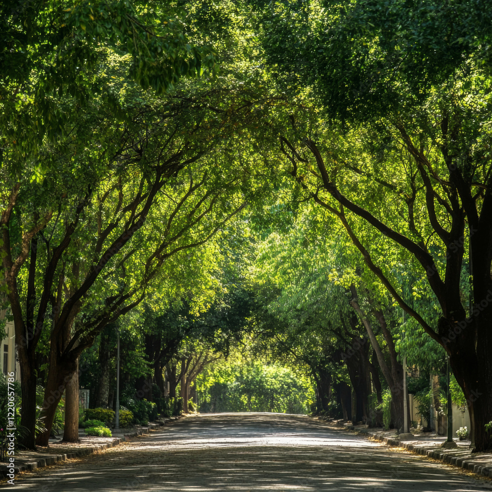 Sun-Dappled Canopy Road: A Serene Tree-Lined Street Sun-Dappled Canopy Road: A Serene Tree-Lined Street