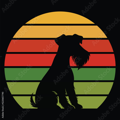 Retro Airedale Terrier Silhouette with Warm Sunset Scene
