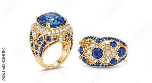 A pair of luxurious gold rings featuring intricate designs
